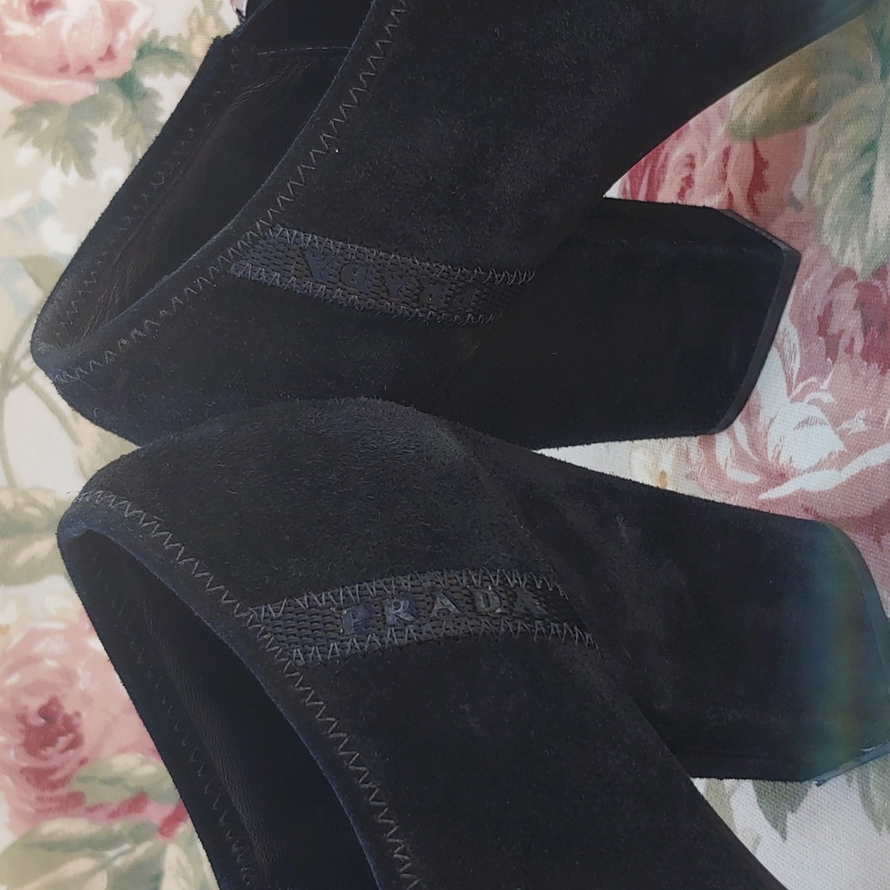 PRADA Black Suede Block Heel Ankle Booties Women's Size US 9 EURO 40 - Picture 6 of 17